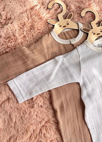 9 Ay Beden kahverengi Renk Kahverengi Nakışlı Müslin Bebek Tulum
