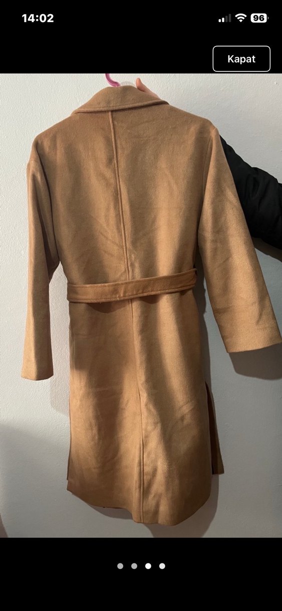 Düğmeli Bej Süet Midi Kadın Kaban - Görsel 3