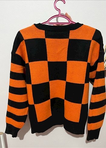 Bohem Tarz Kareli Kalp Desenli Triko Kazak - Görsel 2