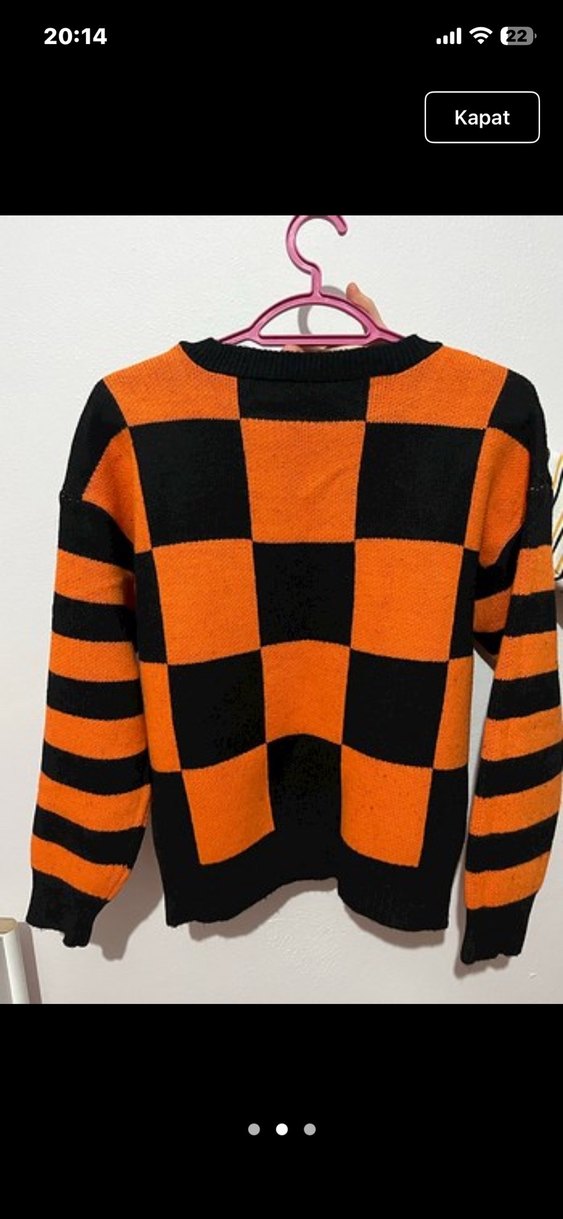 Bohem Tarz Kareli Kalp Desenli Triko Kazak - Görsel 2