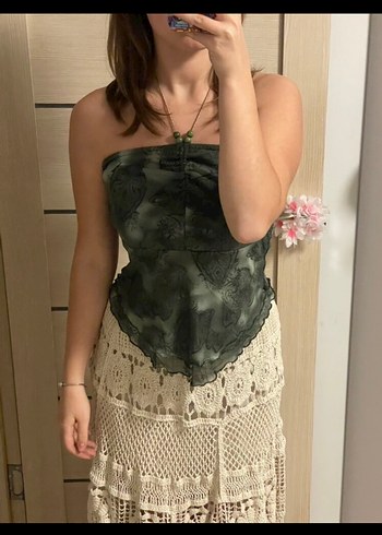 Sheinside Yeşil İşlemeli Straplez Mini Bustiyer