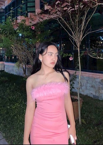 s Beden Pembe Straplez Midi Elbise