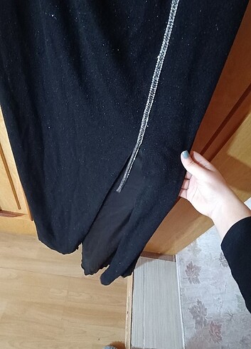 Diğer Siyah uzun parıltılı yırtmaçlı elbise