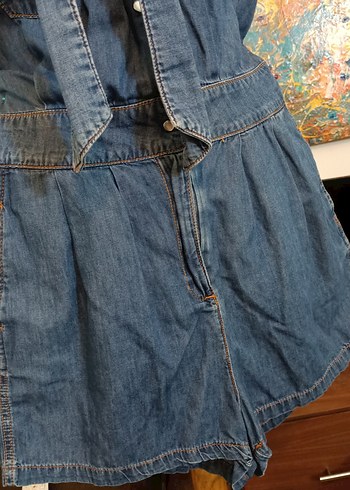 Kadın Mavi Denim Kısa Tulum - Görsel 5