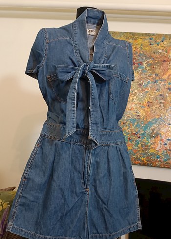 Kadın Mavi Denim Kısa Tulum - Görsel 3