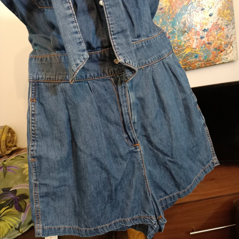 Kadın Mavi Denim Kısa Tulum - Görsel 5