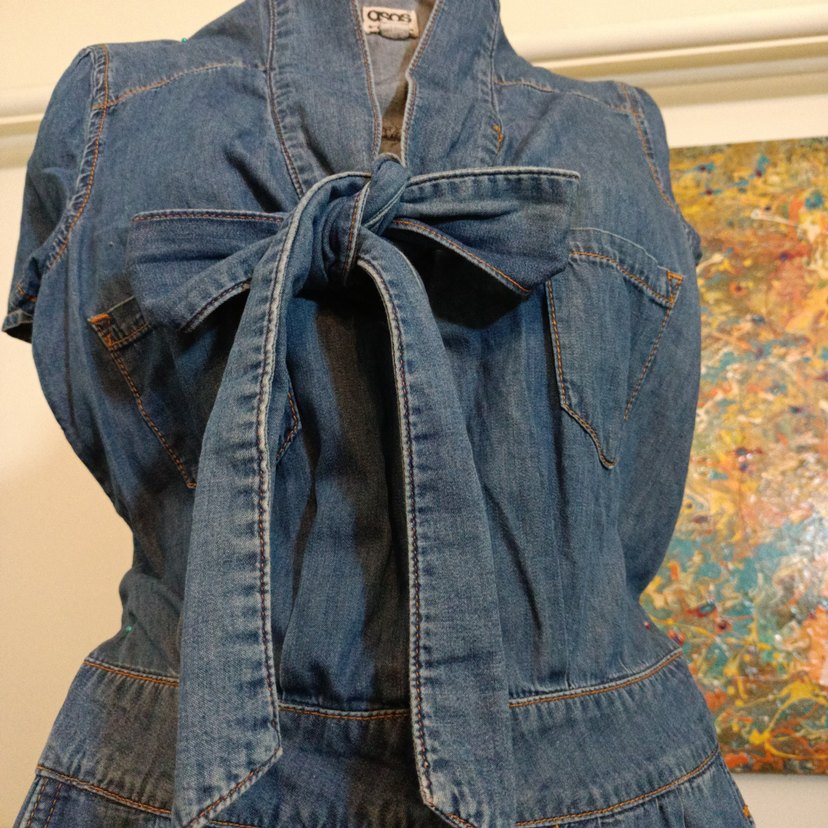 Kadın Mavi Denim Kısa Tulum - Görsel 4