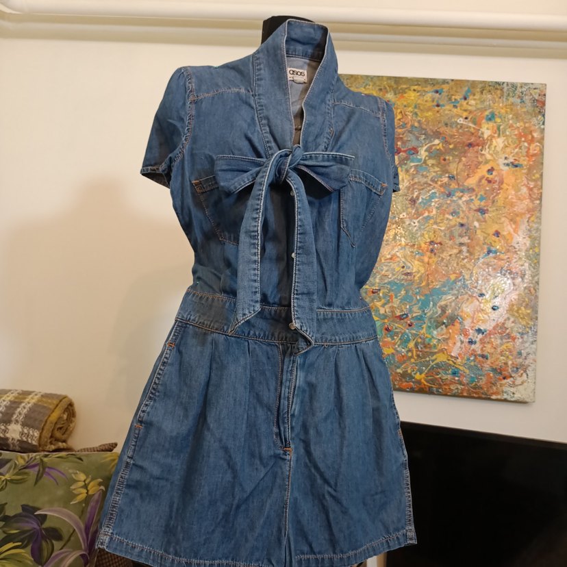 Kadın Mavi Denim Kısa Tulum - Görsel 3