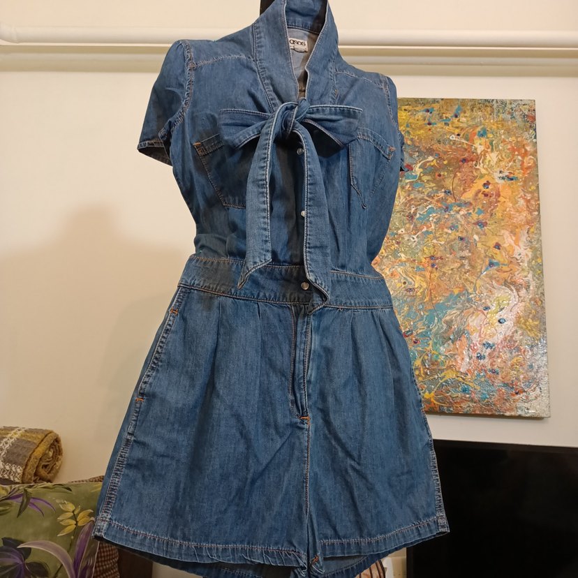 Kadın Mavi Denim Kısa Tulum - Görsel 2