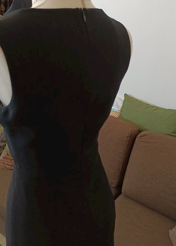 Siyah V Yakalı Uzun Kesim Kadın Elbise - Görsel 5