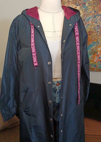 Lacivert Uzun Kadın Yağmurluk - Görsel 3