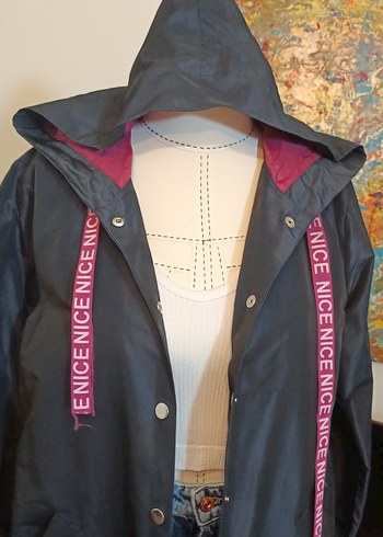 Lacivert Uzun Kadın Yağmurluk - Görsel 6