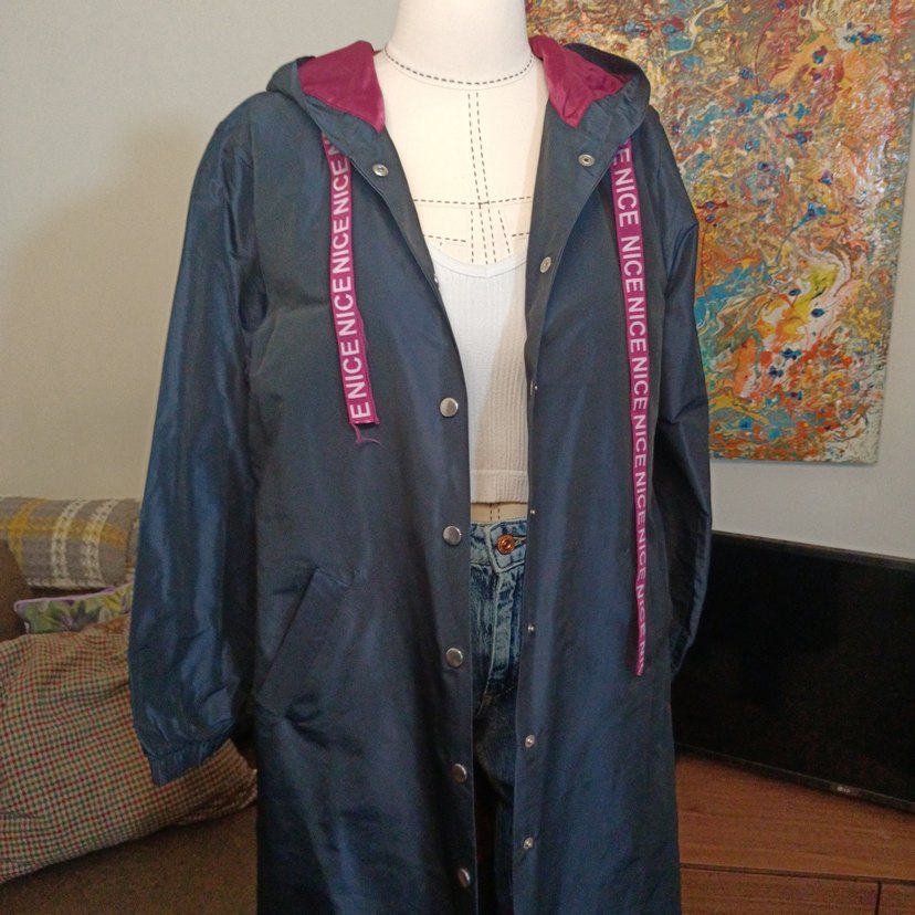 Lacivert Uzun Kadın Yağmurluk - Görsel 3