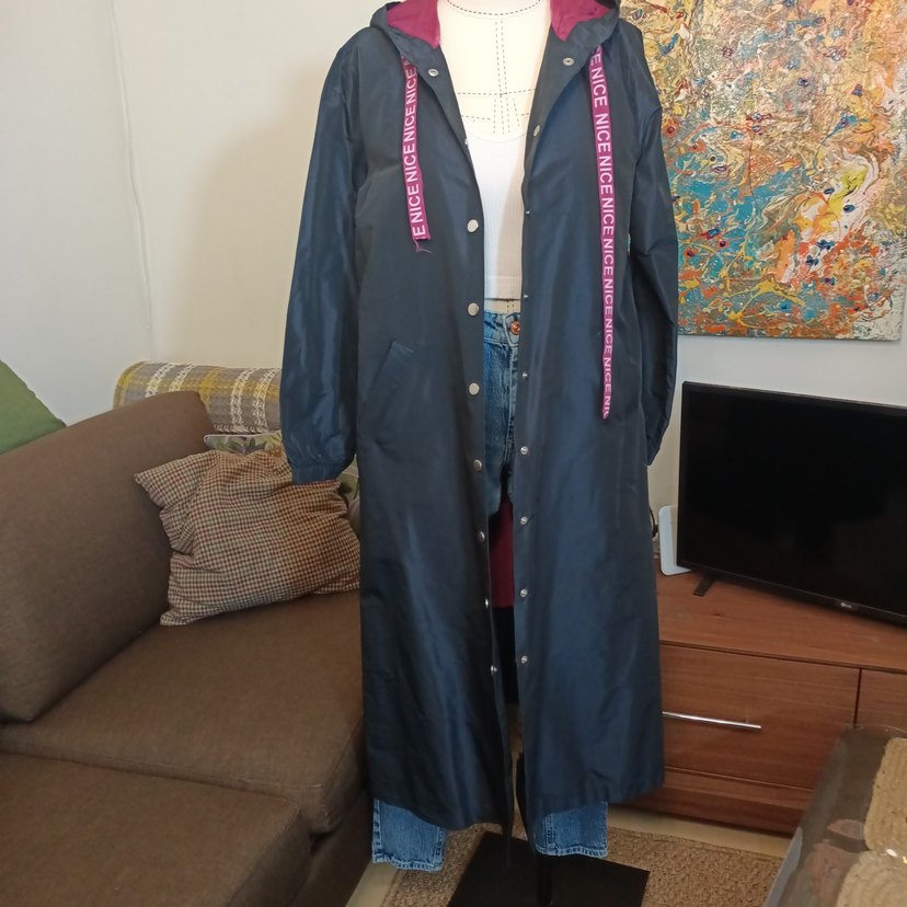 Lacivert Uzun Kadın Yağmurluk - Görsel 2