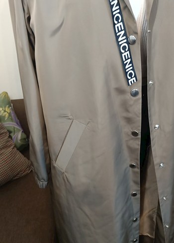 Bej Uzun Kadın Trençkot Düğmeli - Görsel 5