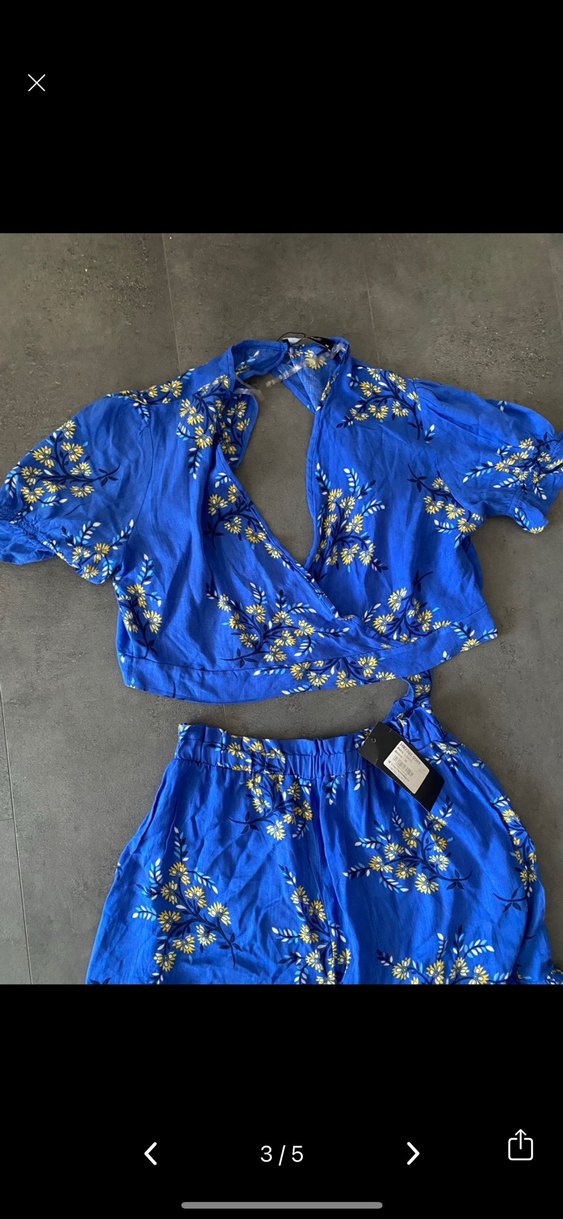 Viscon Baskılı Mavi Bohem Kadın Crop Şort Takım - Görsel 3