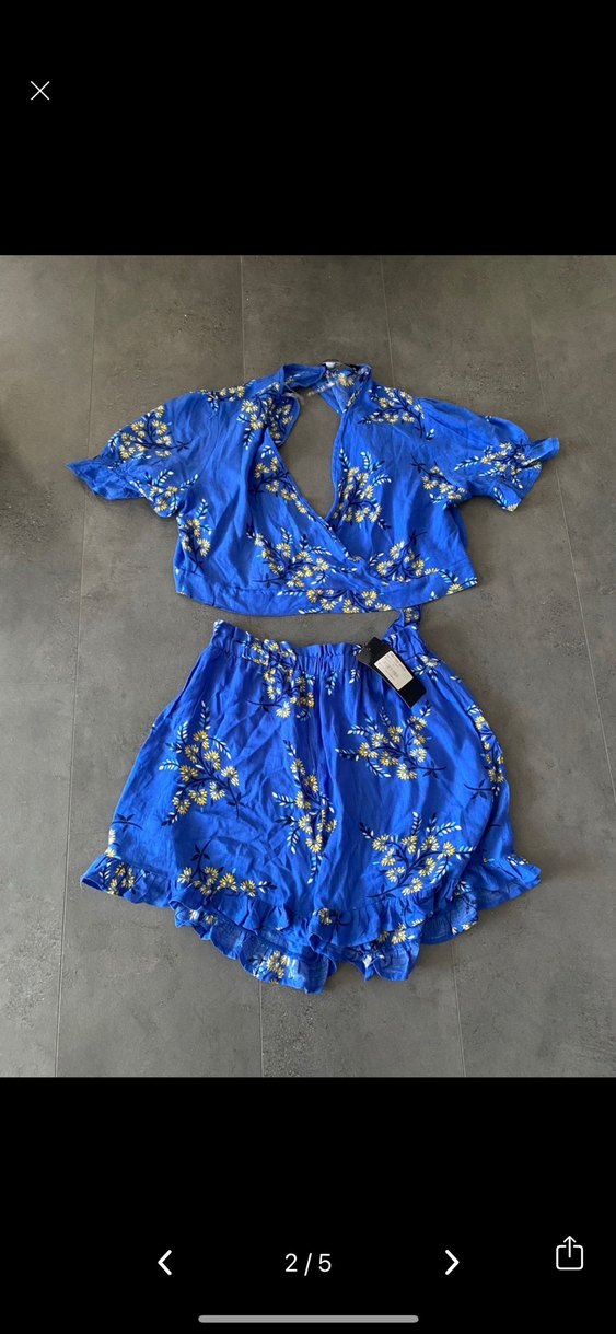 Viscon Baskılı Mavi Bohem Kadın Crop Şort Takım - Görsel 2