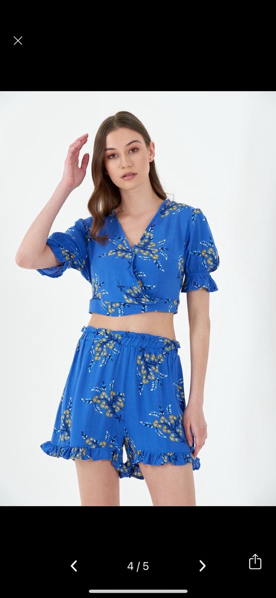 Viscon Baskılı Mavi Bohem Kadın Crop Şort Takım - Görsel 4
