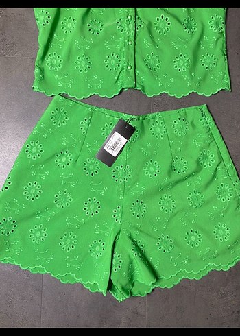 Yeşil İşlemeli Fisto Kolsuz Yelek Şort Brode Takım - Görsel 4