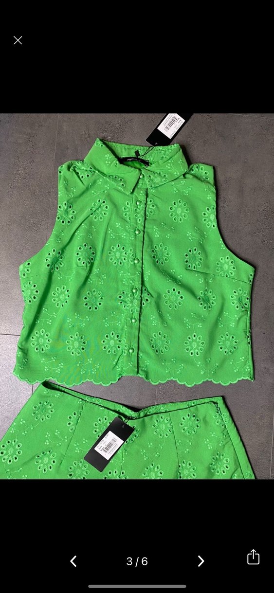 Yeşil İşlemeli Fisto Kolsuz Yelek Şort Brode Takım - Görsel 3