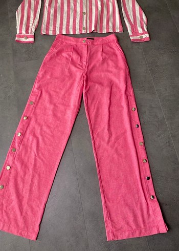 m Beden Pembe Çizgili Lohusa Pijama Takımı