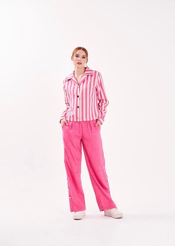 Zara Pembe Çizgili Lohusa Pijama Takımı