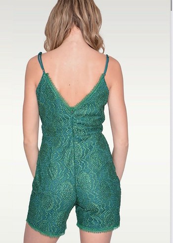 Yeşil Askılı Pul Payetli Desenli Mini Tulum Abiye - Görsel 2