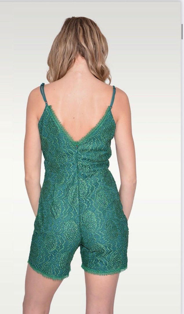 Yeşil Askılı Pul Payetli Desenli Mini Tulum Abiye - Görsel 2