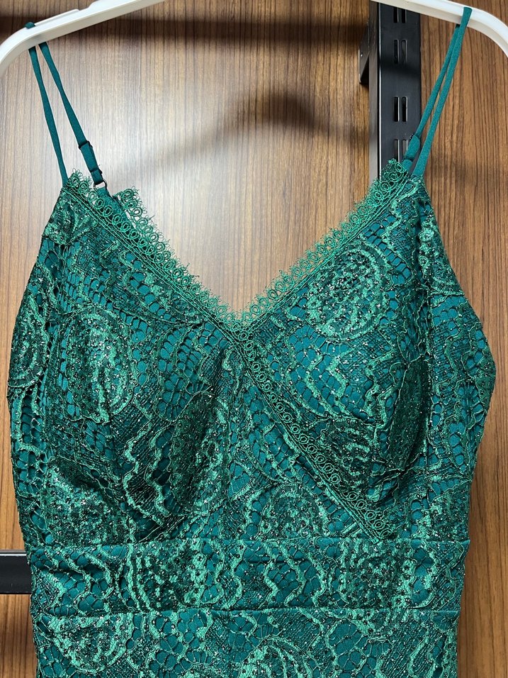 Yeşil Askılı Pul Payetli Desenli Mini Tulum Abiye - Görsel 5