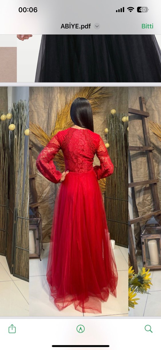 Dantel Detaylı Uzun Kırmızı Kadın Abiye Elbise - Görsel 2