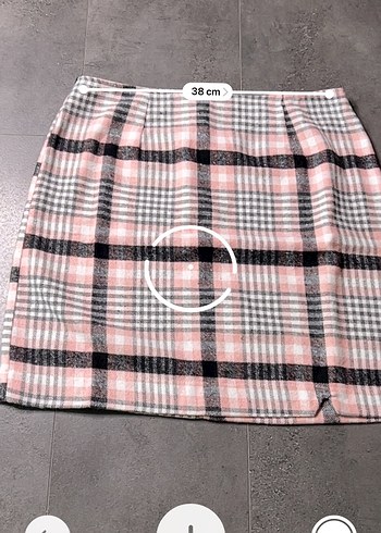 Pembe Gri Ekoseli Midi Mini Etek - Görsel 6