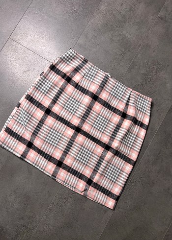 Pembe Gri Ekoseli Midi Mini Etek - Görsel 2