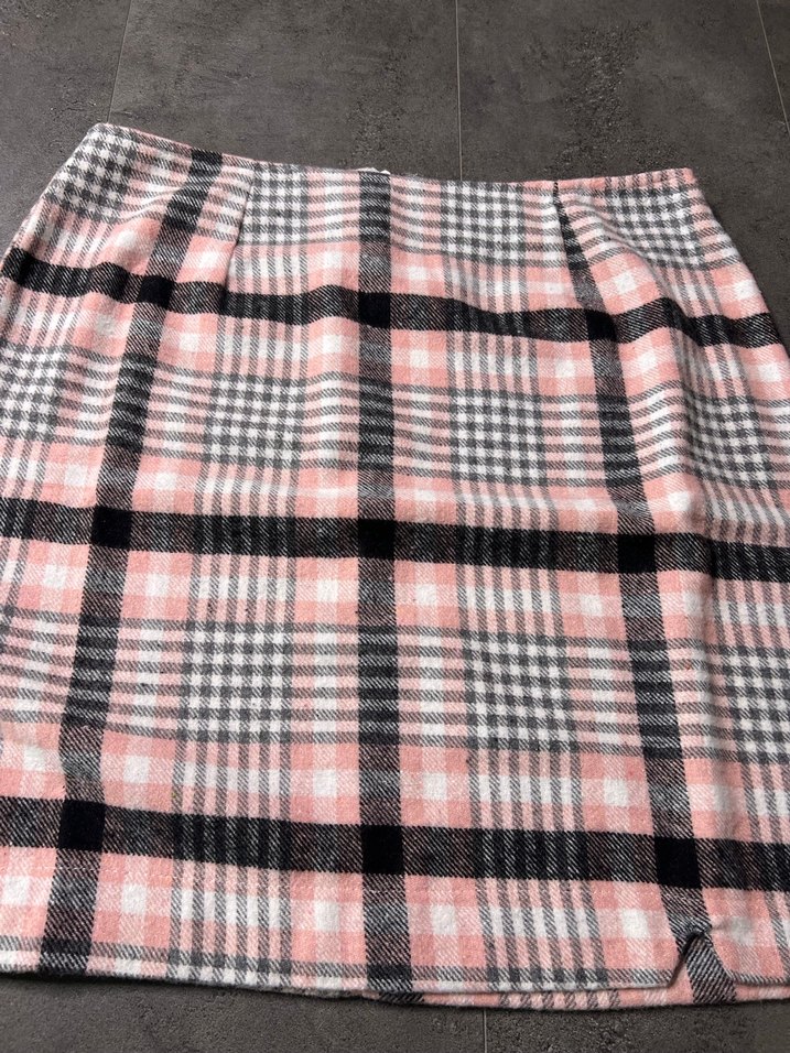 Pembe Gri Ekoseli Midi Mini Etek - Görsel 3