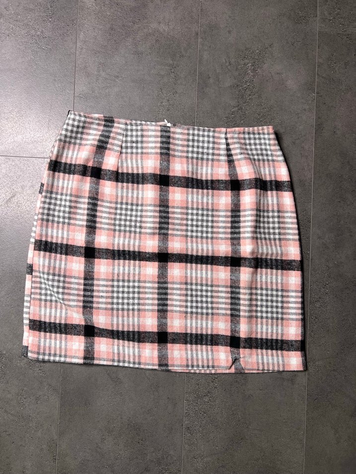 Pembe Gri Ekoseli Midi Mini Etek - Görsel 4