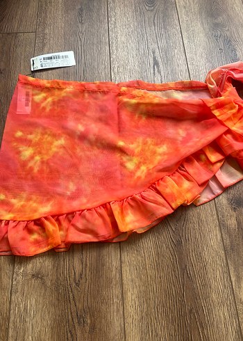 Bohem Tarz Turuncu Batik Desen Bağlamalı Etek - Görsel 5