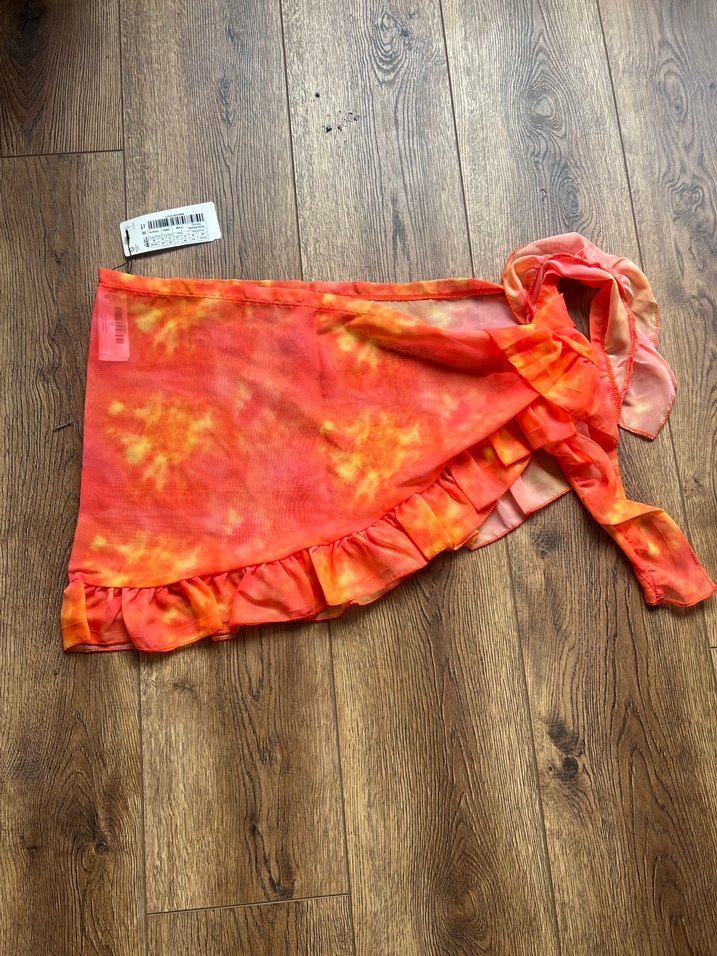 Bohem Tarz Turuncu Batik Desen Bağlamalı Etek - Görsel 3
