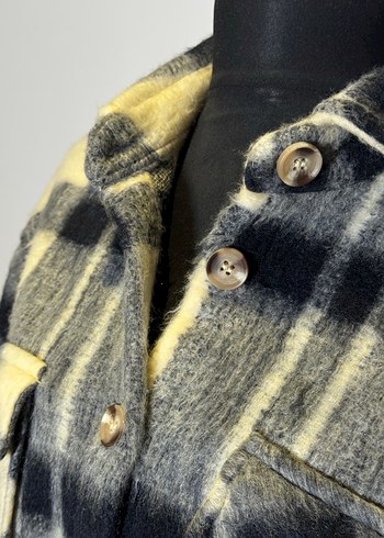 Loft Siyah Ekose Oversize Kadın Pelüş Gömlek Ceket - Görsel 3
