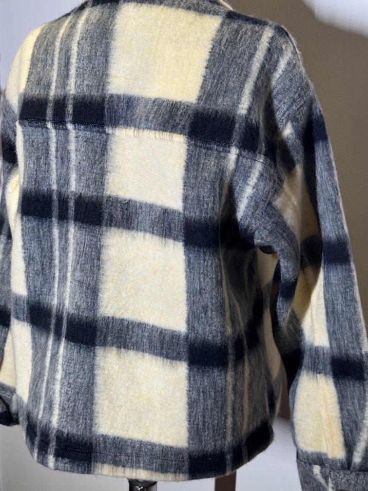 Loft Siyah Ekose Oversize Kadın Pelüş Gömlek Ceket - Görsel 5