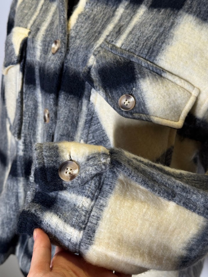 Loft Siyah Ekose Oversize Kadın Pelüş Gömlek Ceket - Görsel 4