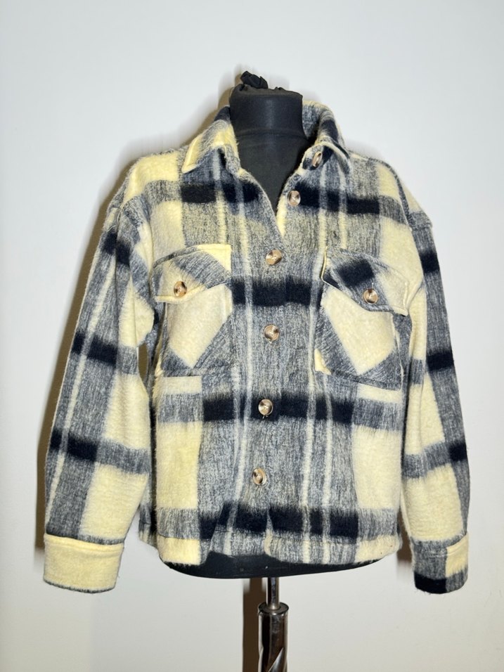 Loft Siyah Ekose Oversize Kadın Pelüş Gömlek Ceket - Görsel 2