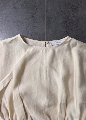 Kadın Krem Keten Crop Bluz - Görsel 3