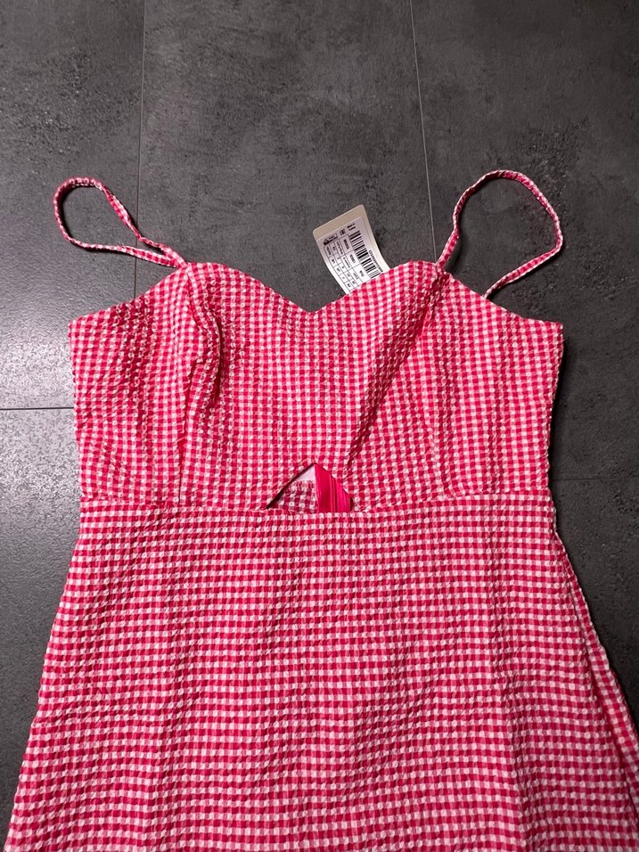 Kadın Pembe Kareli V Yaka Askılı Tulum - Görsel 3