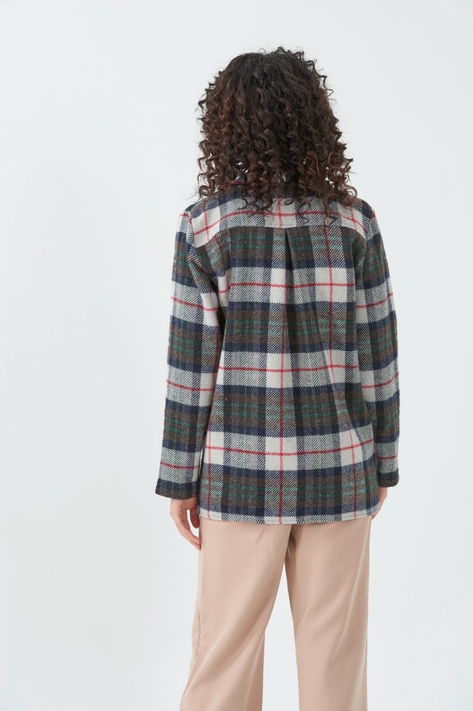 Düğmeli Ekose Kaşe Kısa Kadın Gömlek - Görsel 2