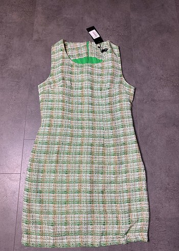 Yeşil Kareli Mini Kolsuz Elbise - Görsel 4