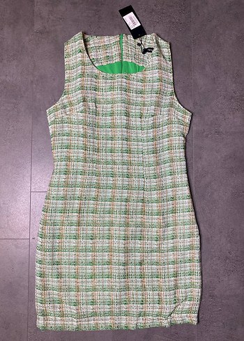 Yeşil Kareli Mini Kolsuz Elbise - Görsel 3