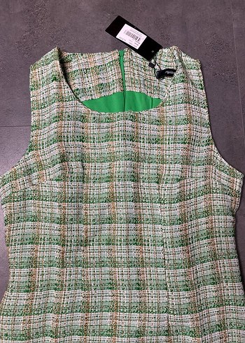 Yeşil Kareli Mini Kolsuz Elbise - Görsel 7