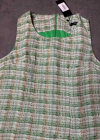 Yeşil Kareli Mini Kolsuz Elbise - Görsel 5