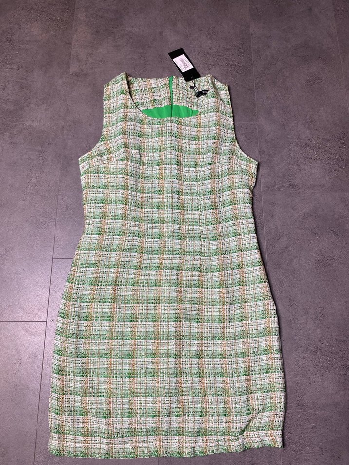 Yeşil Kareli Mini Kolsuz Elbise - Görsel 4