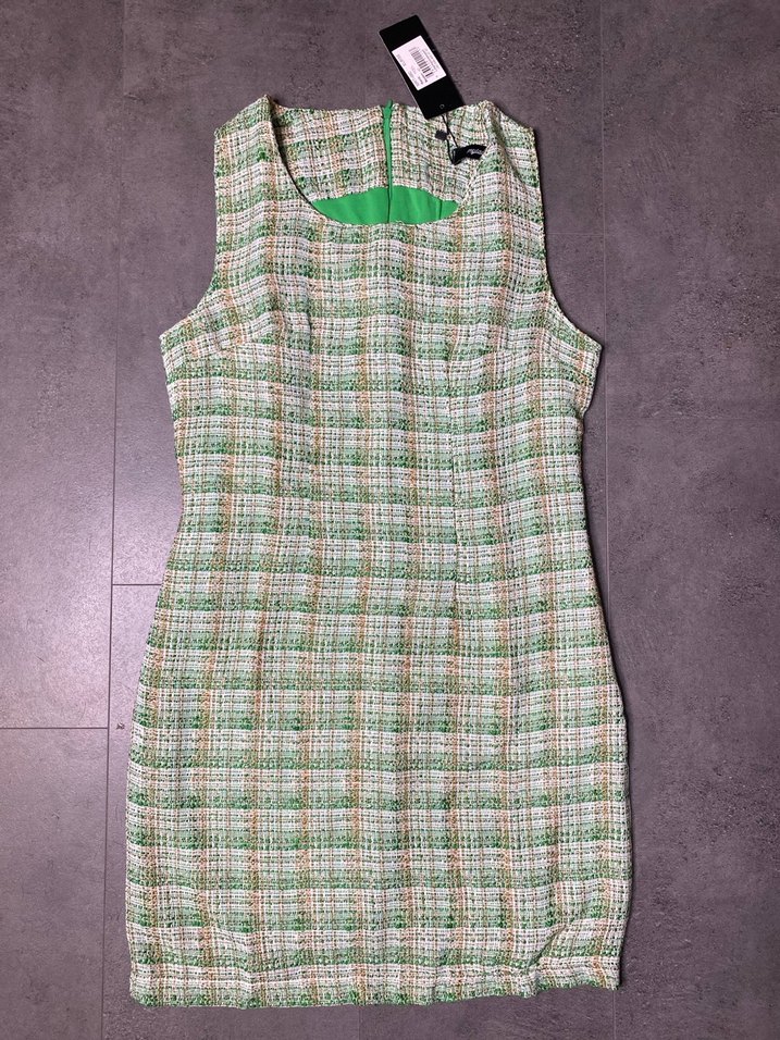 Yeşil Kareli Mini Kolsuz Elbise - Görsel 3