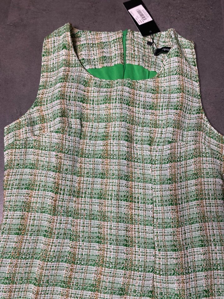 Yeşil Kareli Mini Kolsuz Elbise - Görsel 5